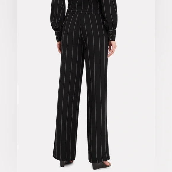 Anine Bing Isabella Pinstripe Pants Drawstring Pull On Black Stripe Size Medium - Picture 3 of 16